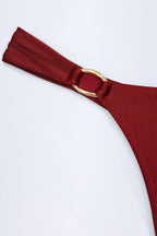 Chic Hardware-Detail Thong Bikini Bottoms in Dark Cherry