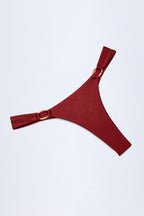 Chic Hardware-Detail Thong Bikini Bottoms in Dark Cherry
