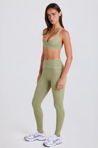 Chic Foldover Mid-Rise Stirrup Leggings in Matcha