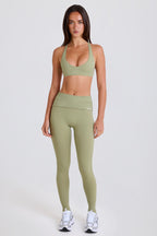 Chic Foldover Mid-Rise Stirrup Leggings in Matcha