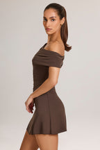 Chic Modal Asymmetric A-Line Mini Dress in Chocolate Brown