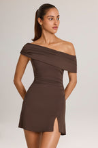 Chic Modal Asymmetric A-Line Mini Dress in Chocolate Brown