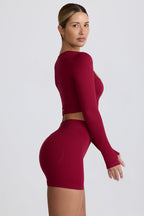 Chic Super Sculpt Seamless Long-Sleeve Crop Top in Burgundy