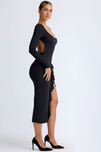 Chic Modal Ruffled Midaxi Dress in Black