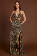 Chic Plunge Cut-out Maxi Gown in Leopard Print