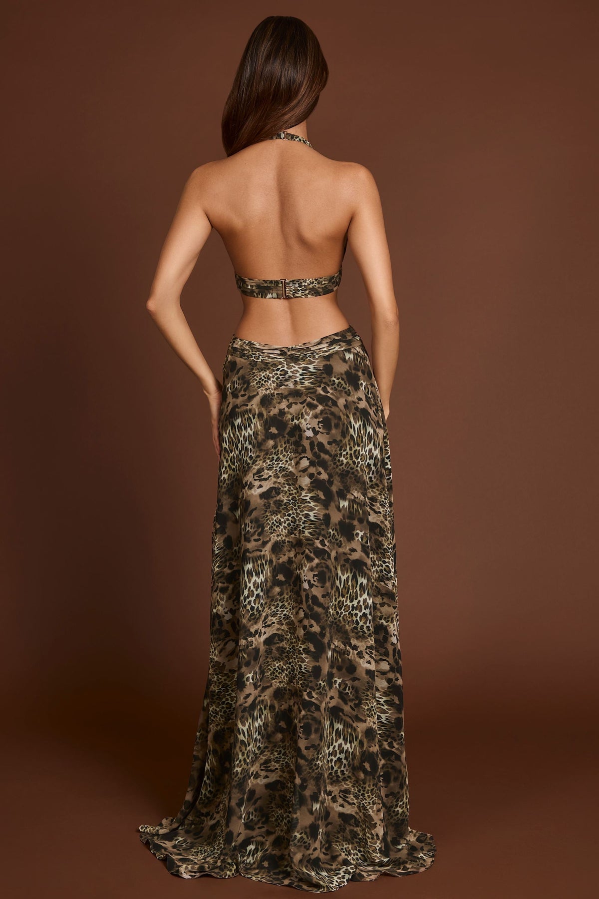 Chic Plunge Cut-out Maxi Gown in Leopard Print
