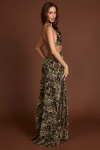 Chic Plunge Cut-out Maxi Gown in Leopard Print