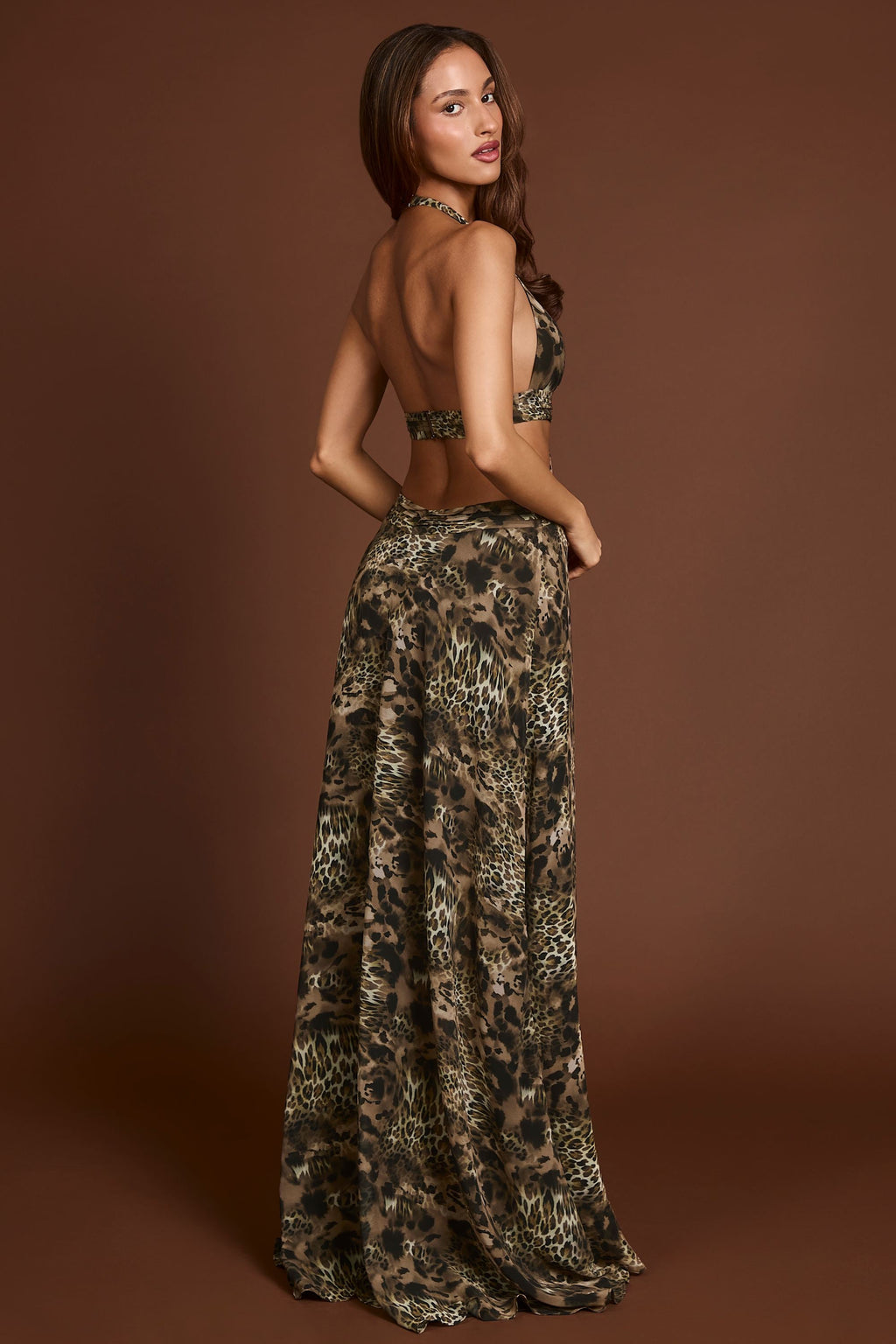 Chic Plunge Cut-out Maxi Gown in Leopard Print
