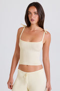 Chic Ribbed Knit Tie Tank Top in Cream