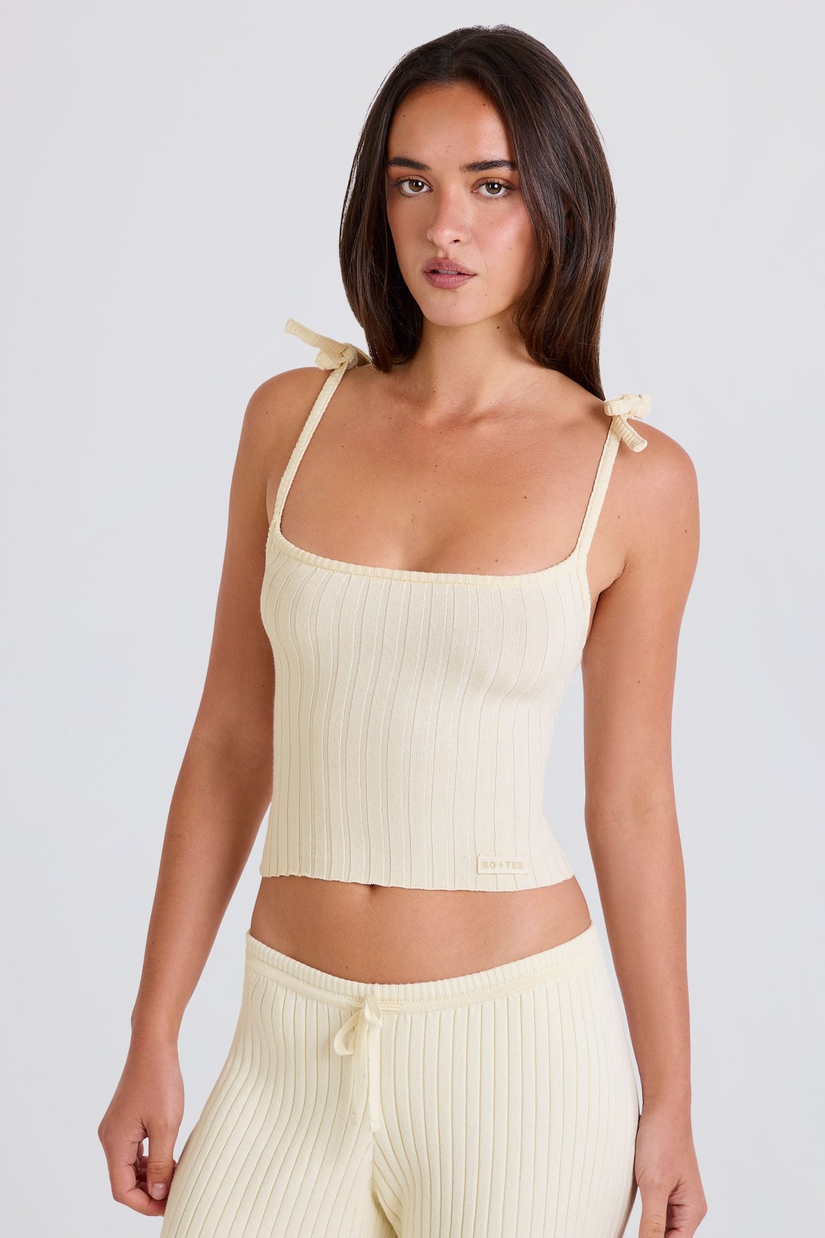 Chic Ribbed Knit Tie Tank Top in Cream