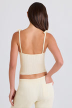 Chic Ribbed Knit Tie Tank Top in Cream