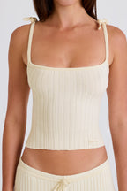 Chic Ribbed Knit Tie Tank Top in Cream