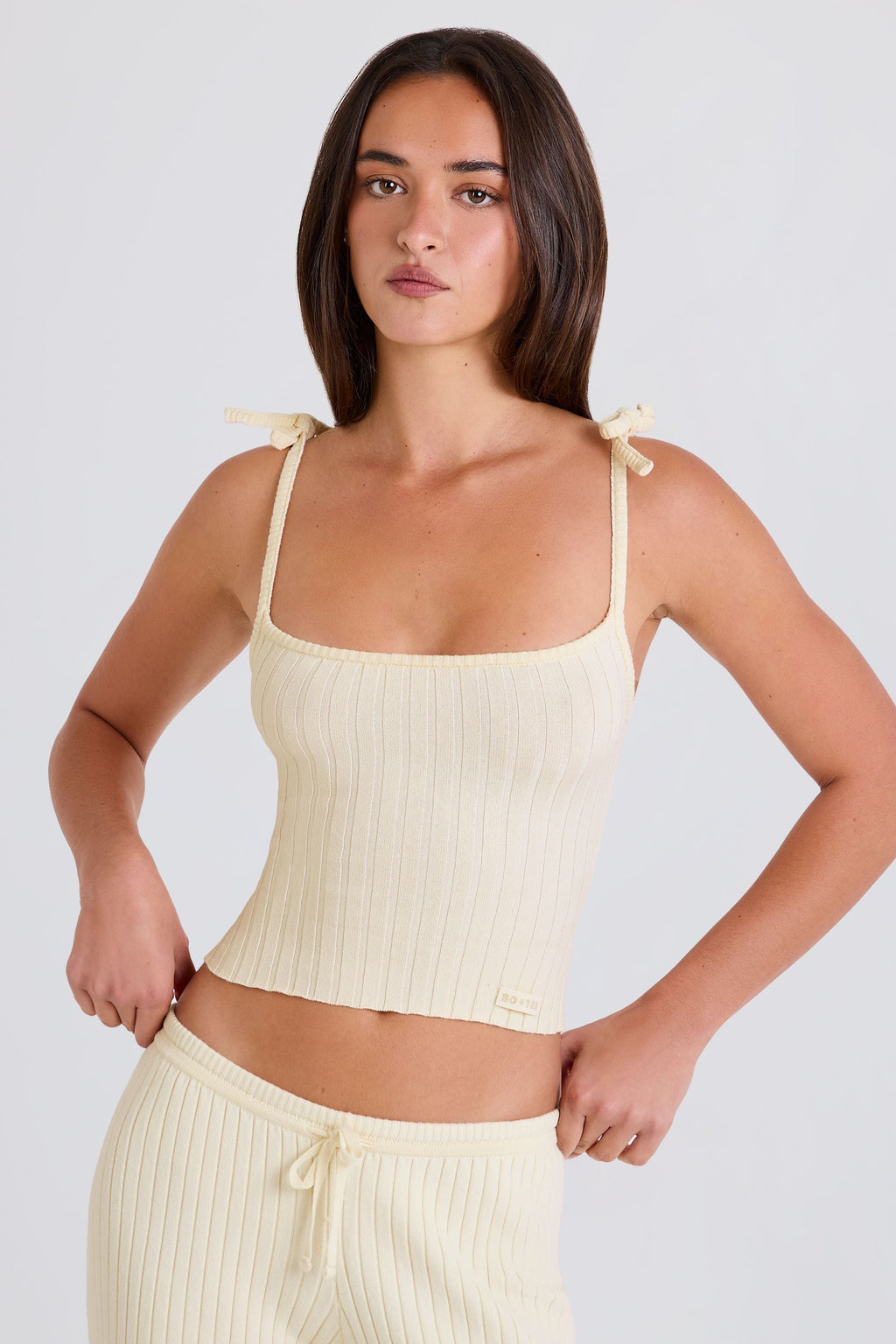 Chic Ribbed Knit Tie Tank Top in Cream