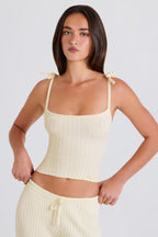 Chic Ribbed Knit Tie Tank Top in Cream