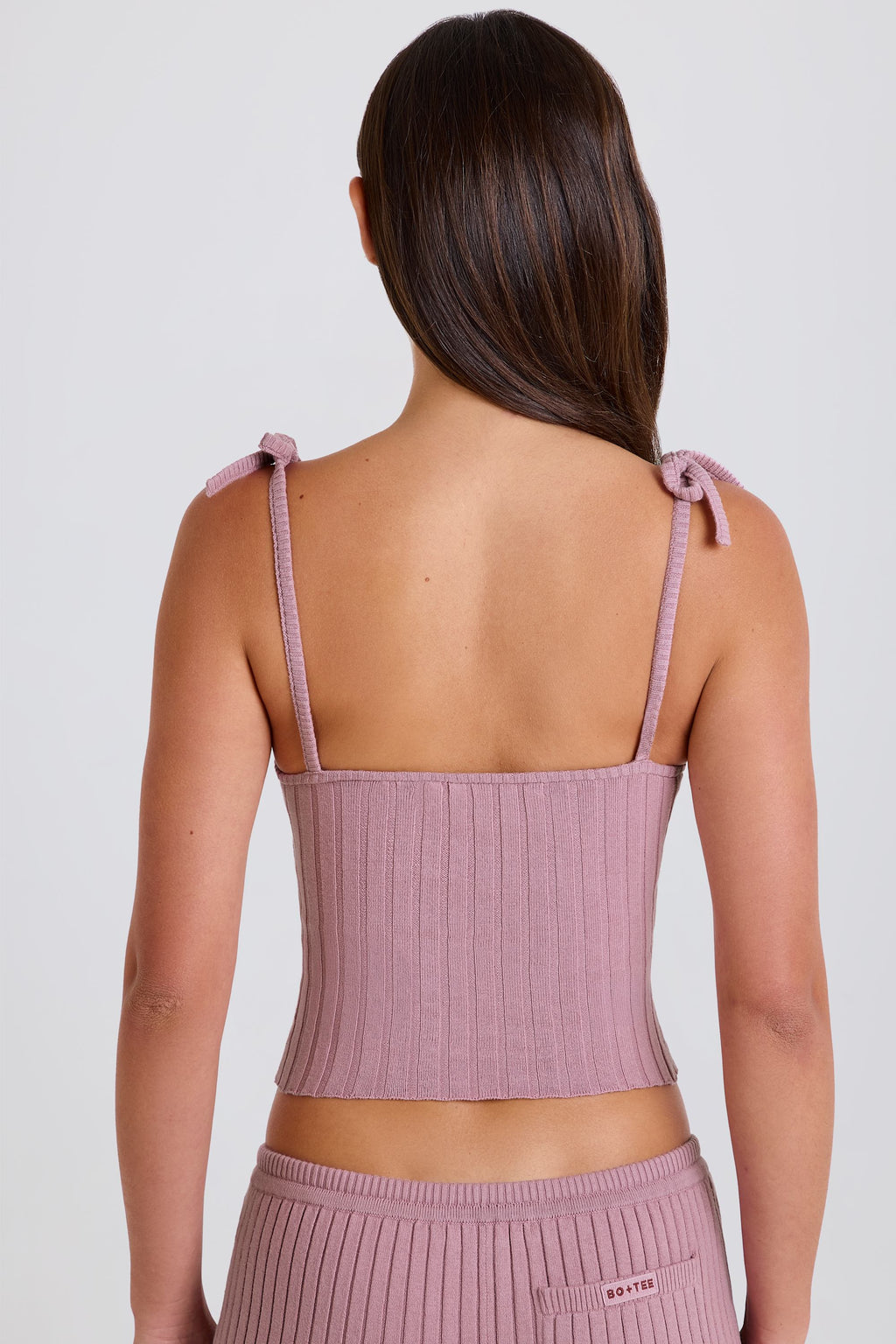 Chic Ribbed Knit Tie Tank Top in Mauve