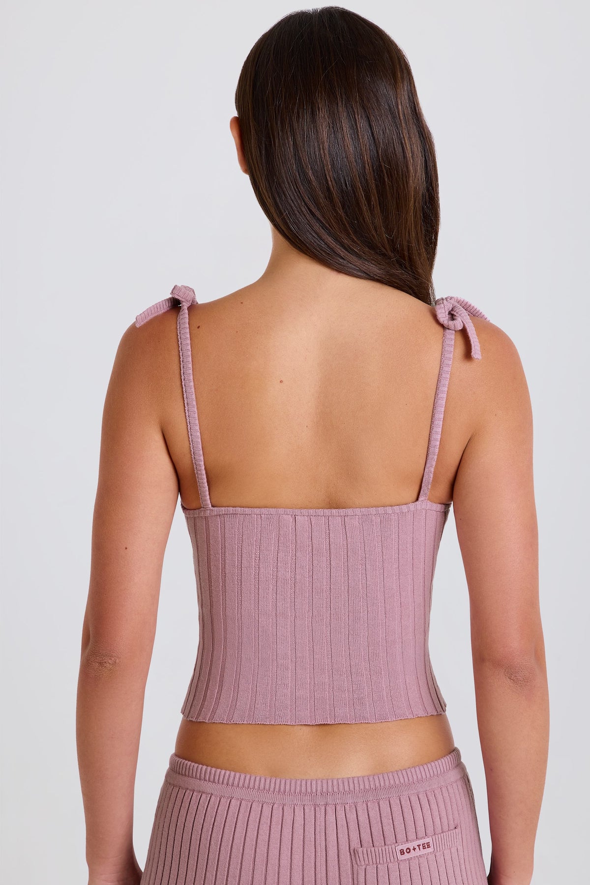 Chic Ribbed Knit Tie Tank Top in Mauve