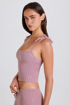 Chic Ribbed Knit Tie Tank Top in Mauve