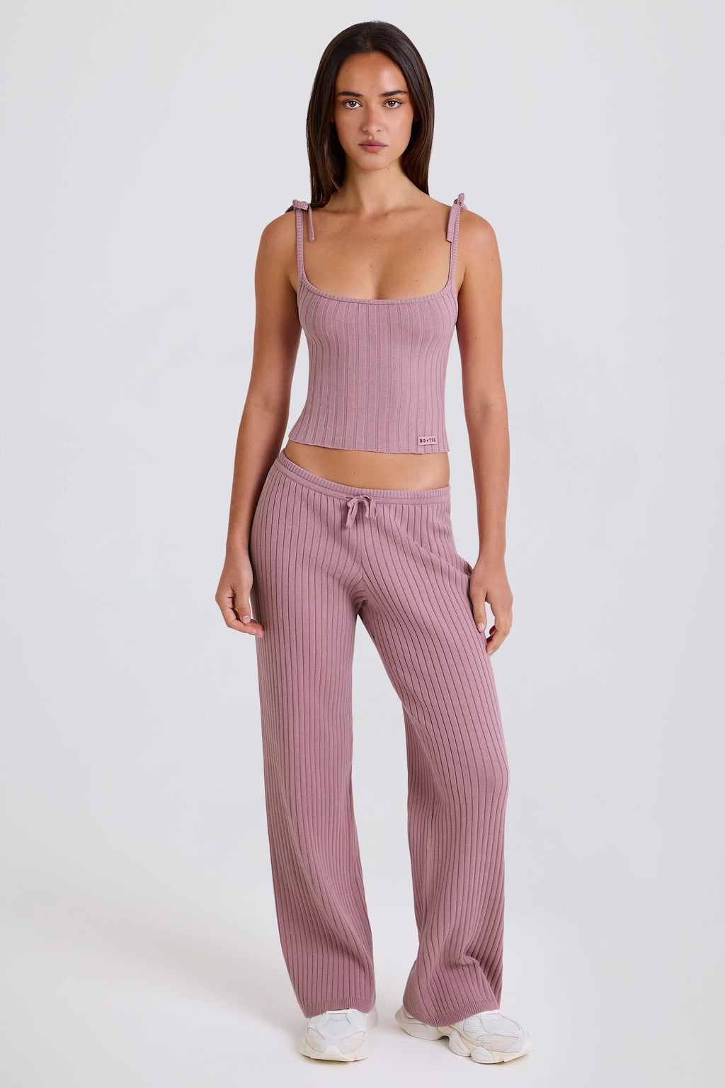 Chic Ribbed Knit Tie Tank Top in Mauve