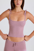 Chic Ribbed Knit Tie Tank Top in Mauve