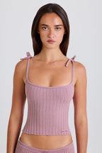 Chic Ribbed Knit Tie Tank Top in Mauve