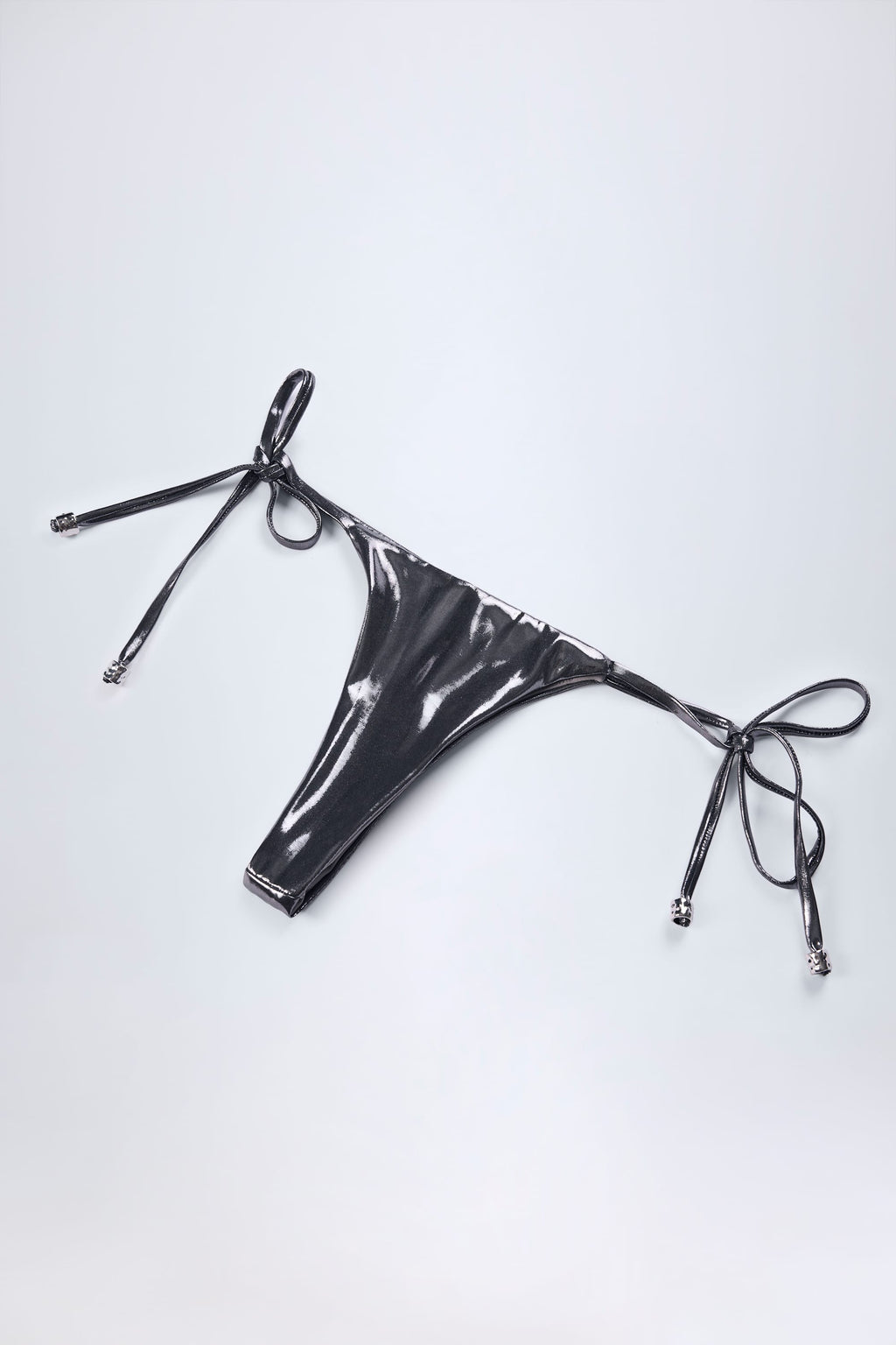 Chic Thong Bikini Bottoms in Silver Chrome