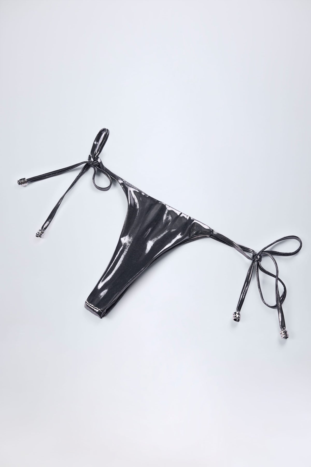 Chic Thong Bikini Bottoms in Silver Chrome
