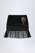 Chic Hardware-Detail Ruffled Mid-Rise Mini Skirt in Black