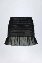 Chic Hardware-Detail Ruffled Mid-Rise Mini Skirt in Black