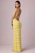 Chic Ruffled Backless Halterneck Maxi Dress in Lemon Yellow