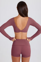 Chic Long-Sleeve Crop Top in Acai