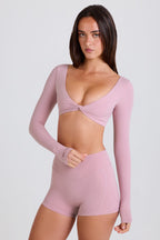 Chic Long-Sleeve Crop Top in Mauve