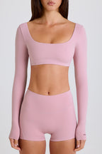Chic Long-Sleeve Crop Top in Mauve