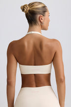 Chic Brushed Jersey V-Neck Sports Bra in Vanilla