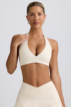 Chic Brushed Jersey V-Neck Sports Bra in Vanilla