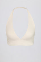 Chic Brushed Jersey V-Neck Sports Bra in Vanilla