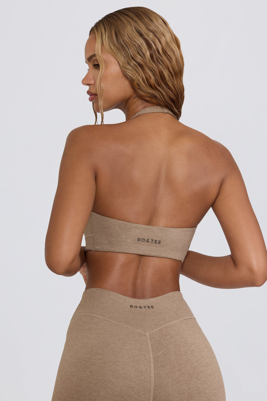 Chic Brushed Jersey V-Neck Sports Bra in Mocha Marl