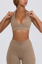 Chic Brushed Jersey V-Neck Sports Bra in Mocha Marl
