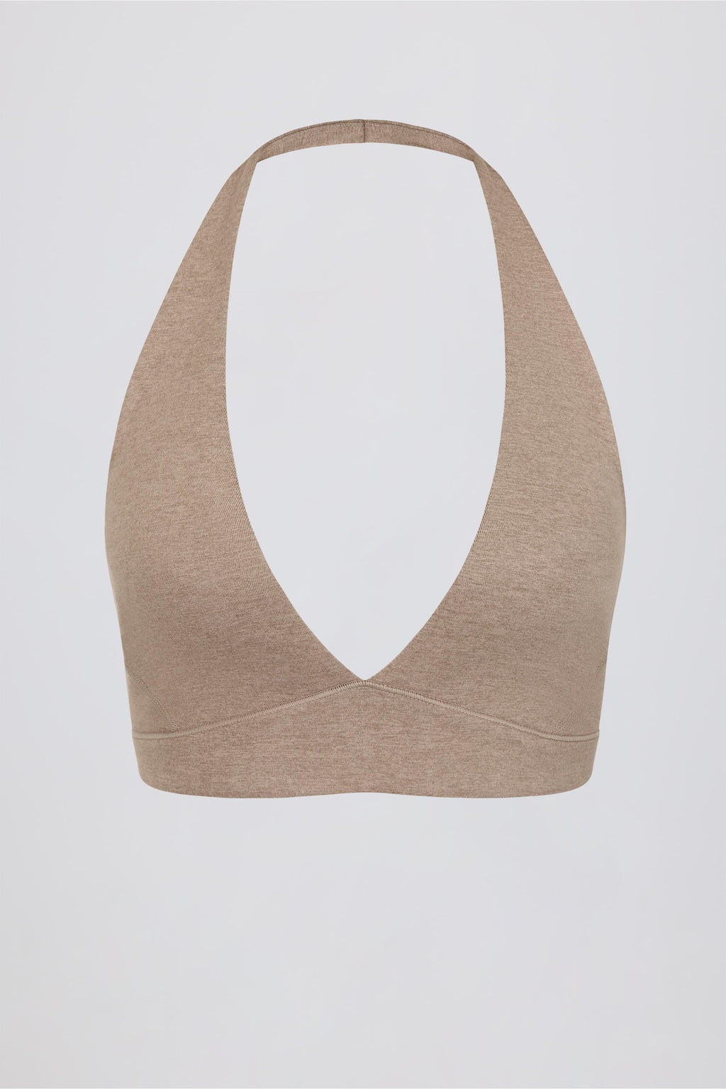 Chic Brushed Jersey V-Neck Sports Bra in Mocha Marl