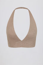 Chic Brushed Jersey V-Neck Sports Bra in Mocha Marl