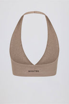 Chic Brushed Jersey V-Neck Sports Bra in Mocha Marl