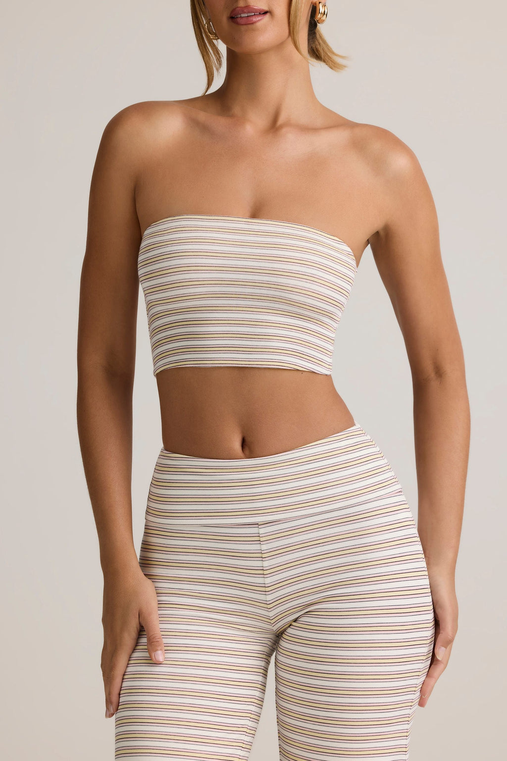 Chic Modal Strapless Crop Top in Pink Yellow Stripe