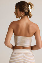 Chic Modal Strapless Crop Top in Pink Yellow Stripe
