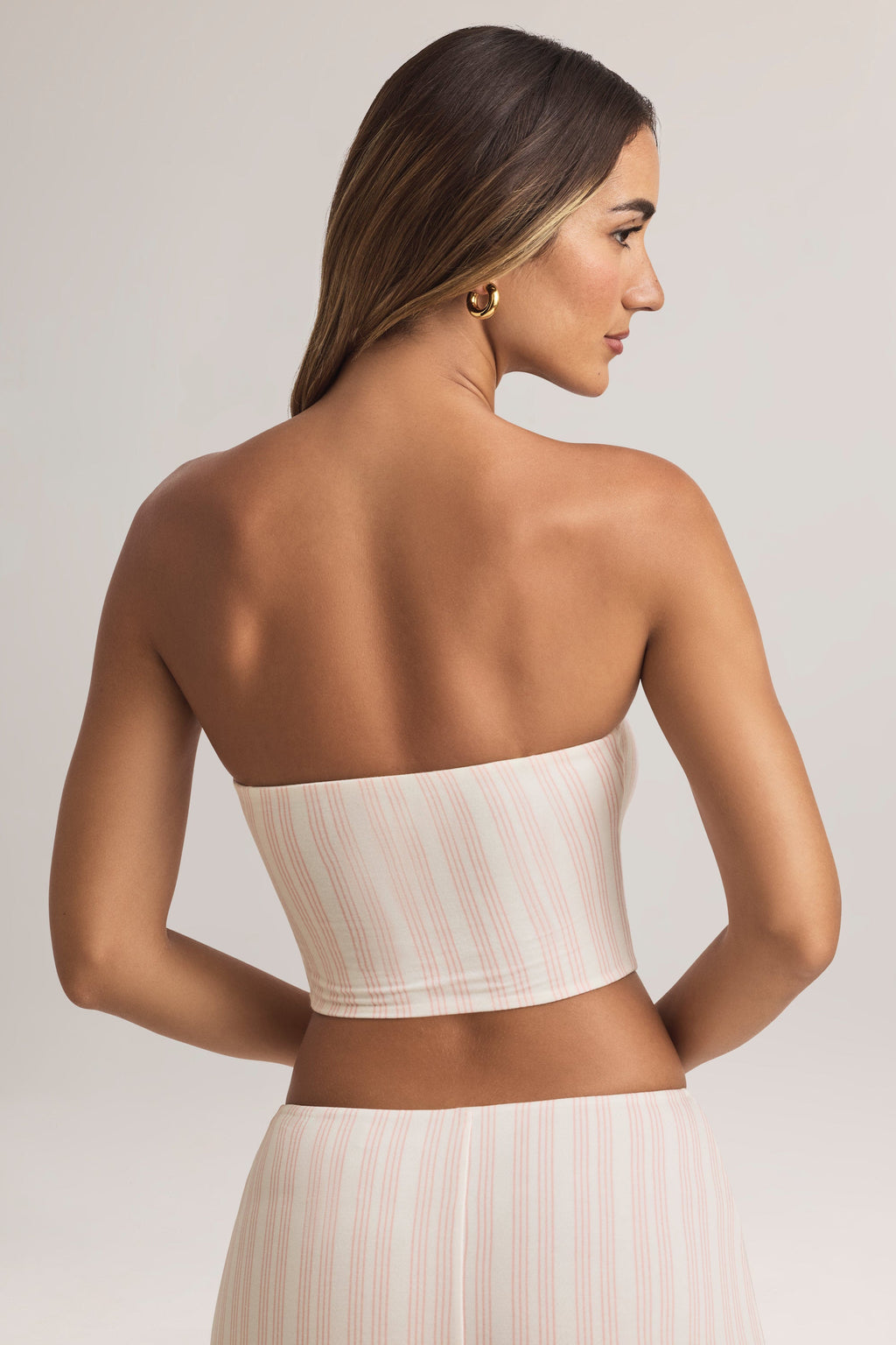 Chic Modal Strapless Crop Top in Pink Stripe