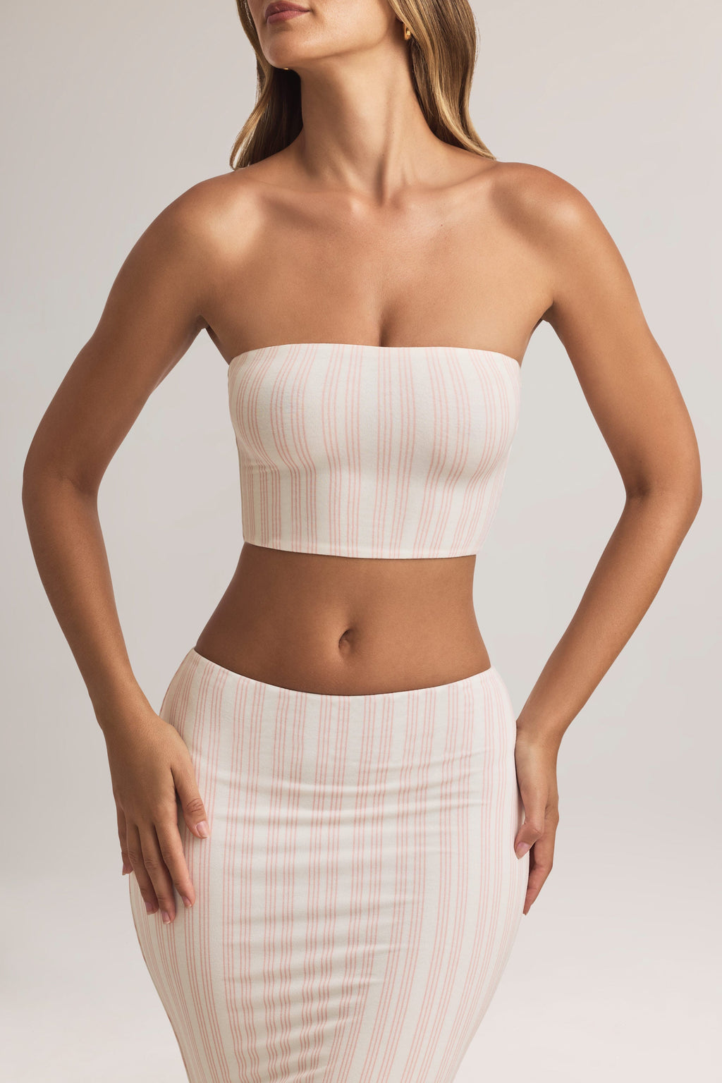 Chic Modal Strapless Crop Top in Pink Stripe