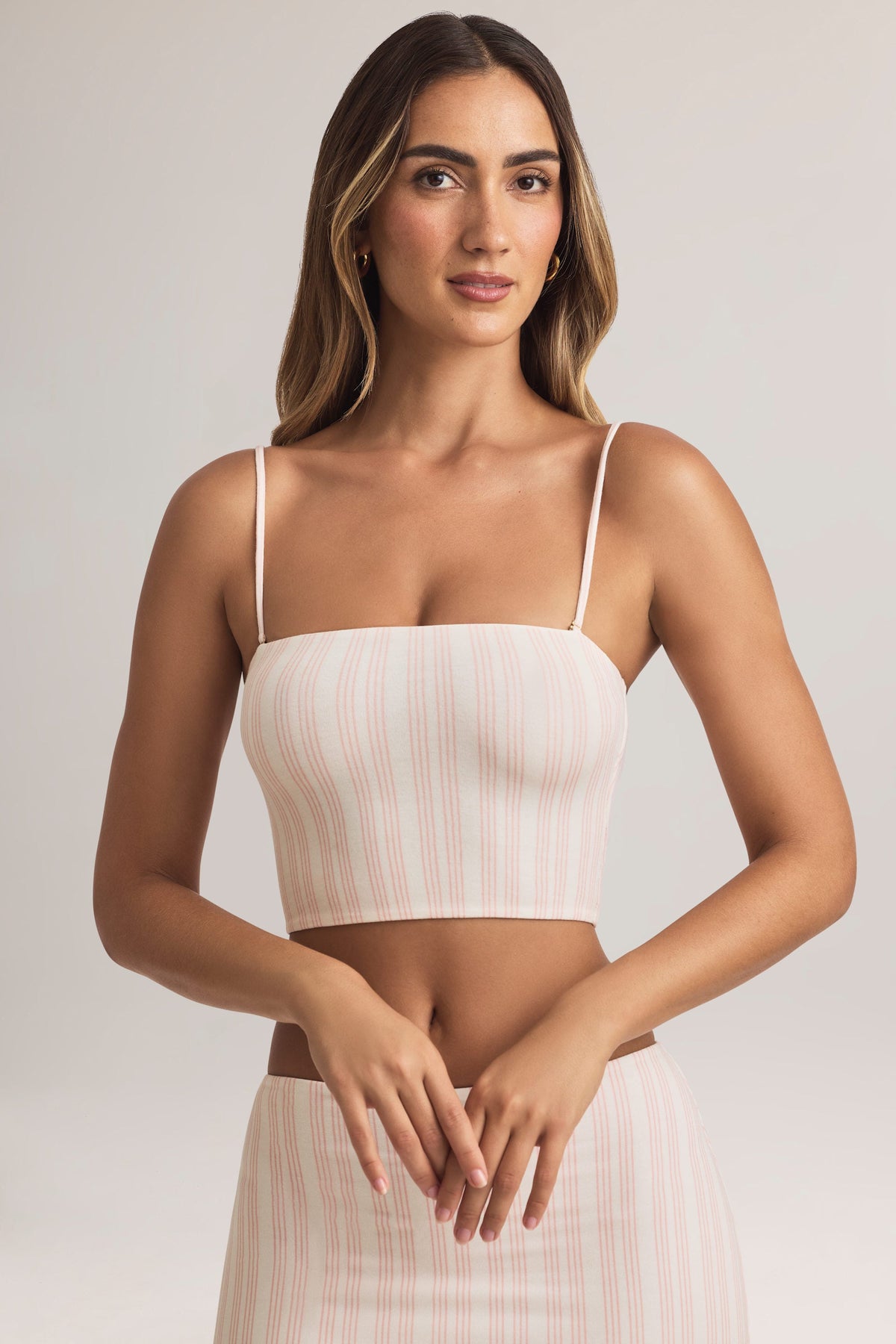 Chic Modal Strapless Crop Top in Pink Stripe