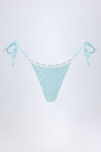 Chic Broderie Anglaise Side-Tie Thong Bikini Bottoms in Powder Blue