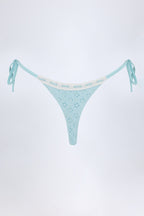 Chic Broderie Anglaise Side-Tie Thong Bikini Bottoms in Powder Blue