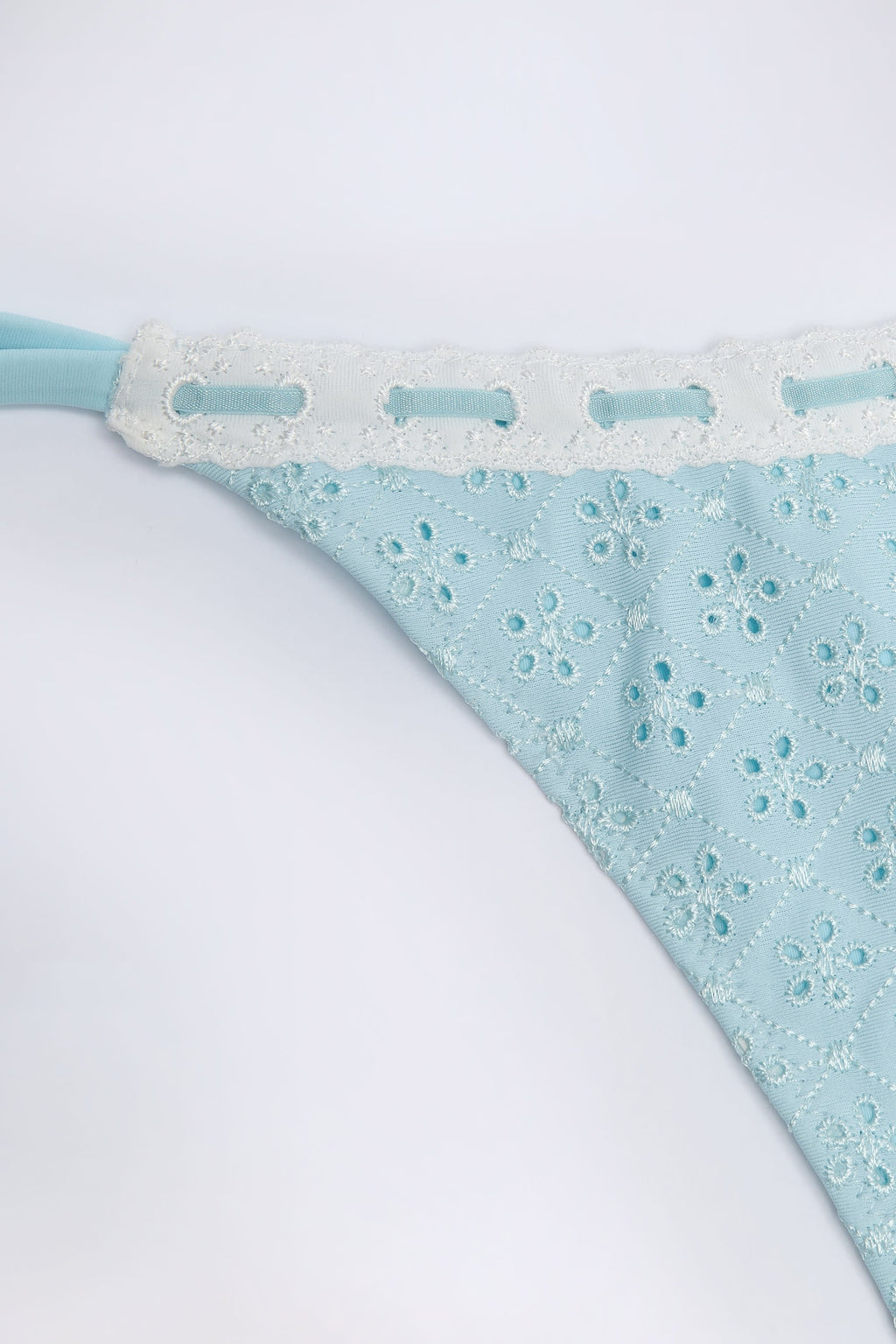 Chic Broderie Anglaise Side-Tie Thong Bikini Bottoms in Powder Blue