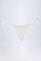 Chic Broderie Anglaise Side-Tie Thong Bikini Bottoms in White