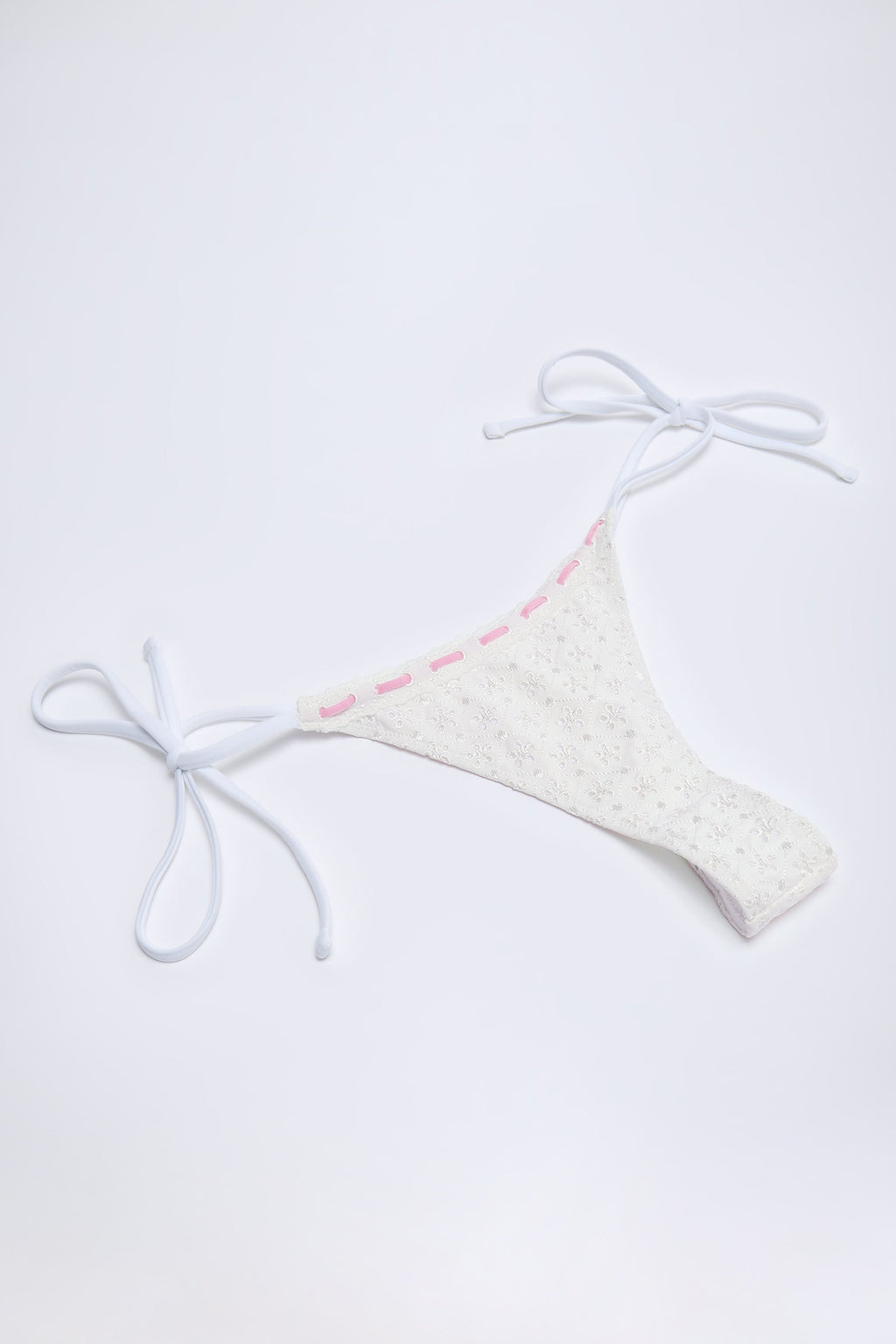 Chic Broderie Anglaise Side-Tie Thong Bikini Bottoms in White